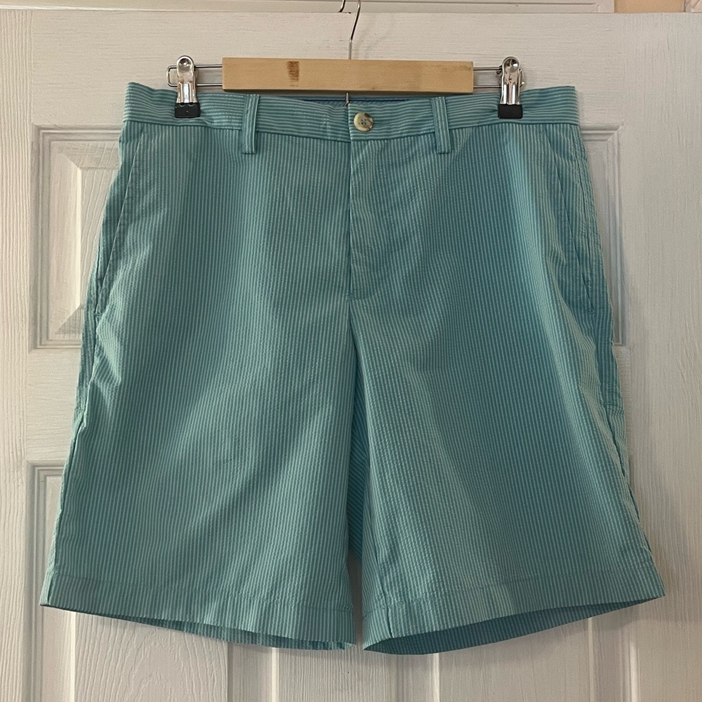 Southern Tide Seersucker Flat Front Skipjack Striped Shorts Preppy Golf
